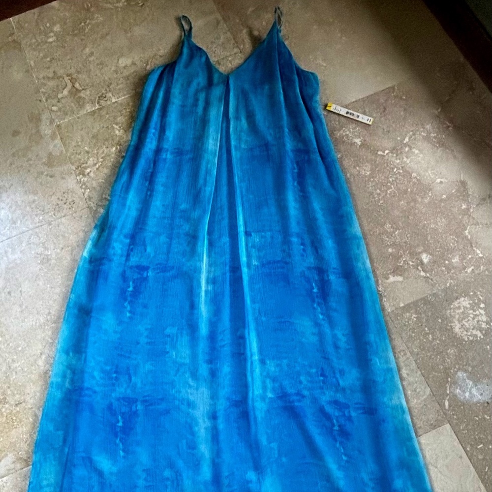 Alice+Olivia Maxi Silk Blue Sky Clouds Color Dress, Spaghetti Strap, Size S